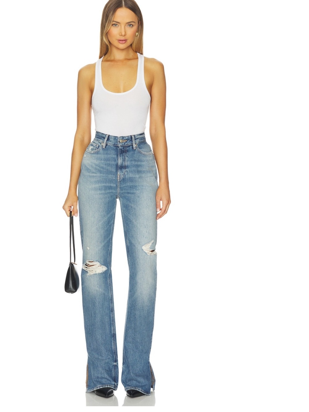 Good American Khloe High-Rise Light Blue Distressed Straight Jeans